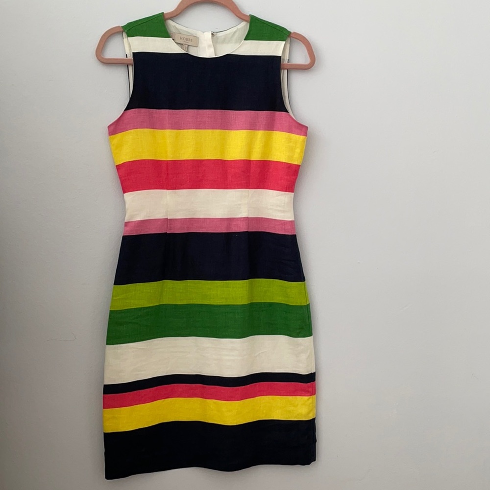 Hobbs London Striped Linen Dress Multi